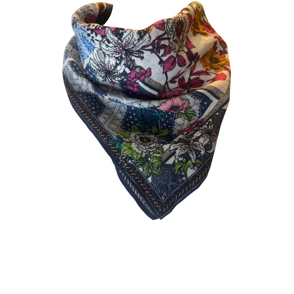 Floral Patchwork Bandana Scarf Romantic Boho Cottagecore Grandmacore Folk 21"